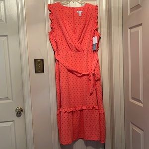 Ella Tie Waist Midi dress - Coral 18W